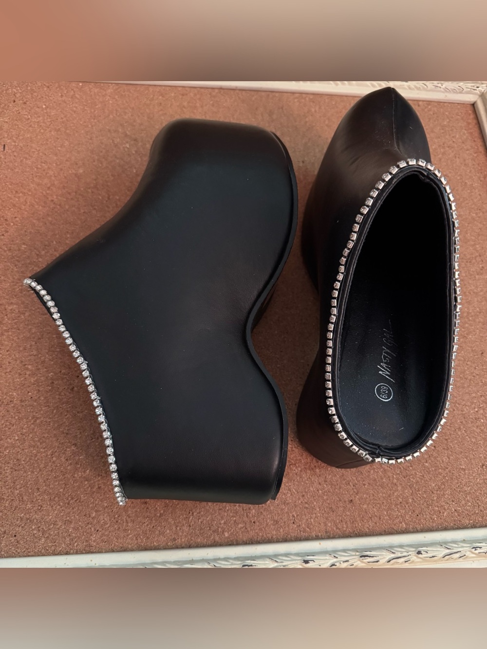 Black Rhinestone-Trim Platform Clogs - Picture 5 of 15